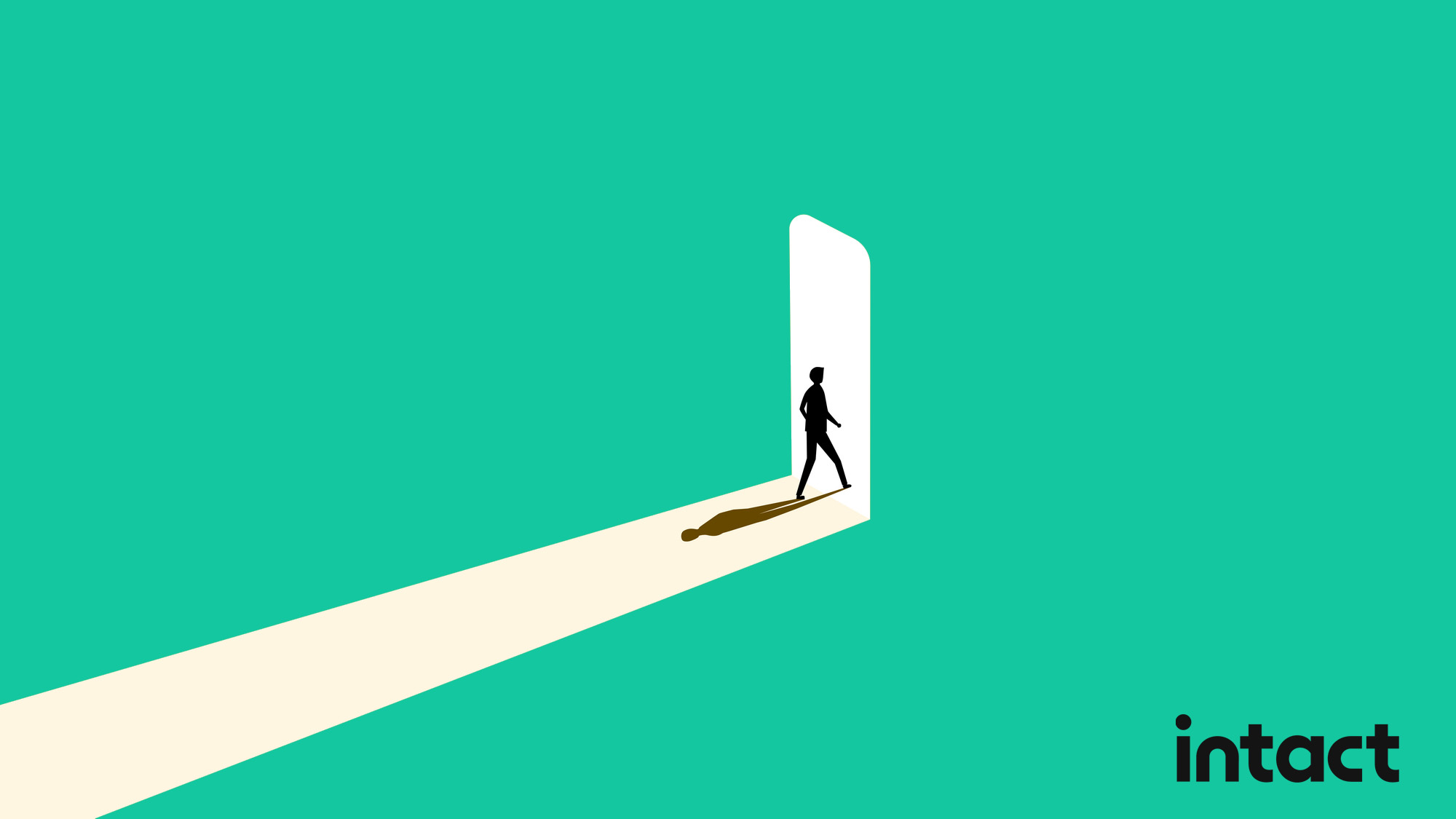 Silhouette of a person walking through an open door